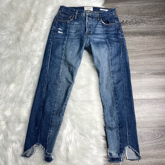 Frame Denim Denim - Frame Womens Jeans Size 25 Nouveau Le Mix Step Raw Hem, Distressed, Pleated